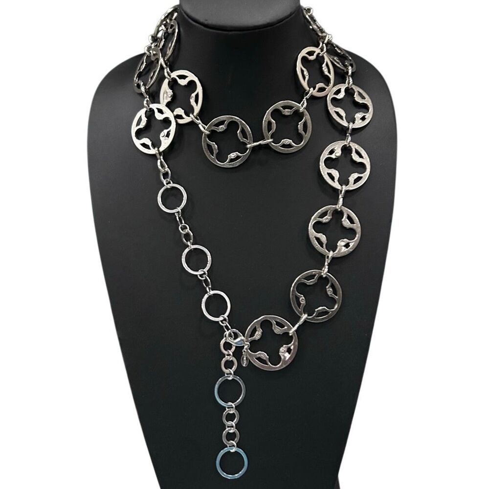 Vintage Chico's Statement Necklace 48” Silver-tone Adjustable Link Chain Belt